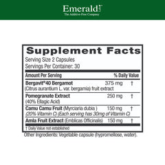 Close-up of Bergamot+ capsules highlighting vegan, gluten-free nutrition