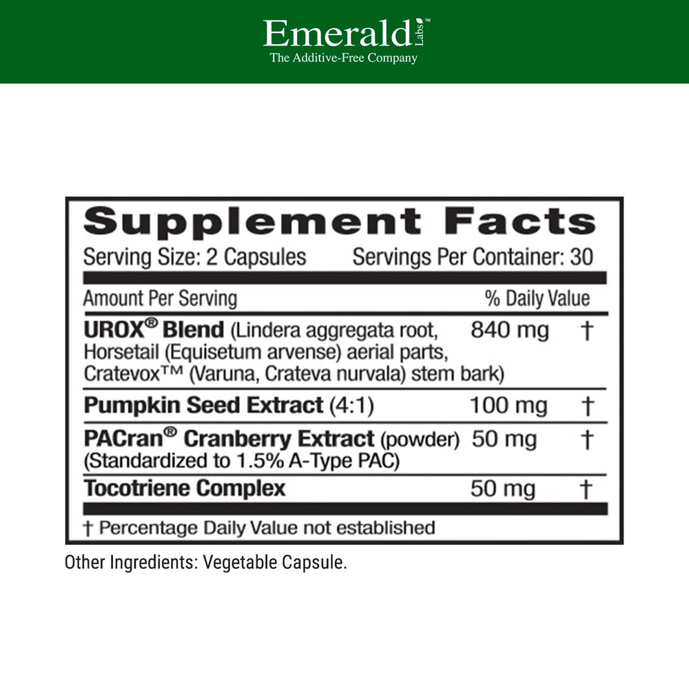 Emerald Labs Bladder Health UROX blend capsule close-up for urinary support