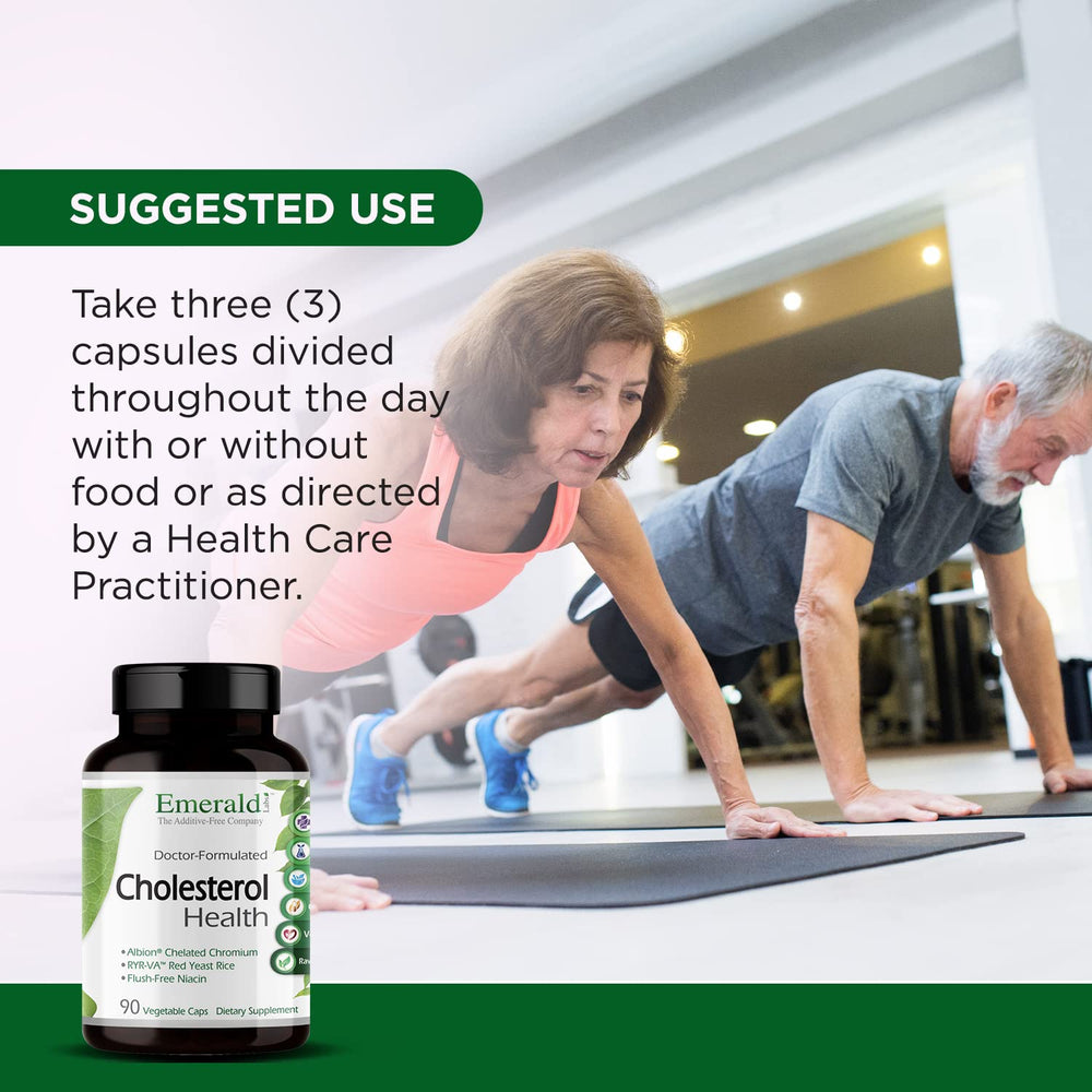 Emerald Labs Cholesterol Health garlic powder visual emphasizes natural supplement blend.