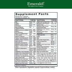 Emerald Labs Complete Premium Multi bottle back label highlights Albion minerals and PureWay-C.