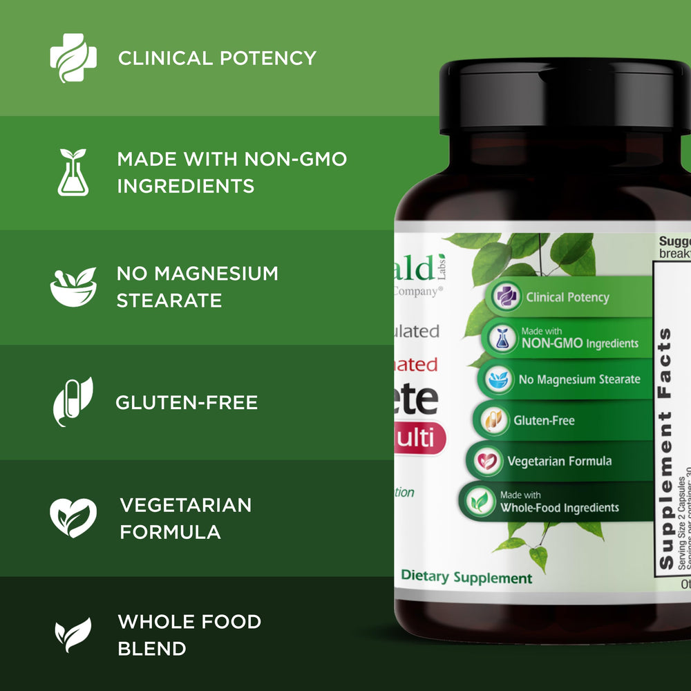 Emerald Labs Complete Premium Multi digestive enzymes probiotic blend closeup for nutrient absorption support.