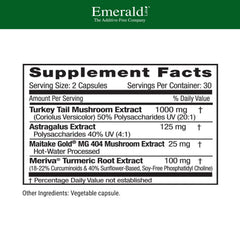Close-up of EMERALD LABS Deep Immune Health capsules, easy daily supplement