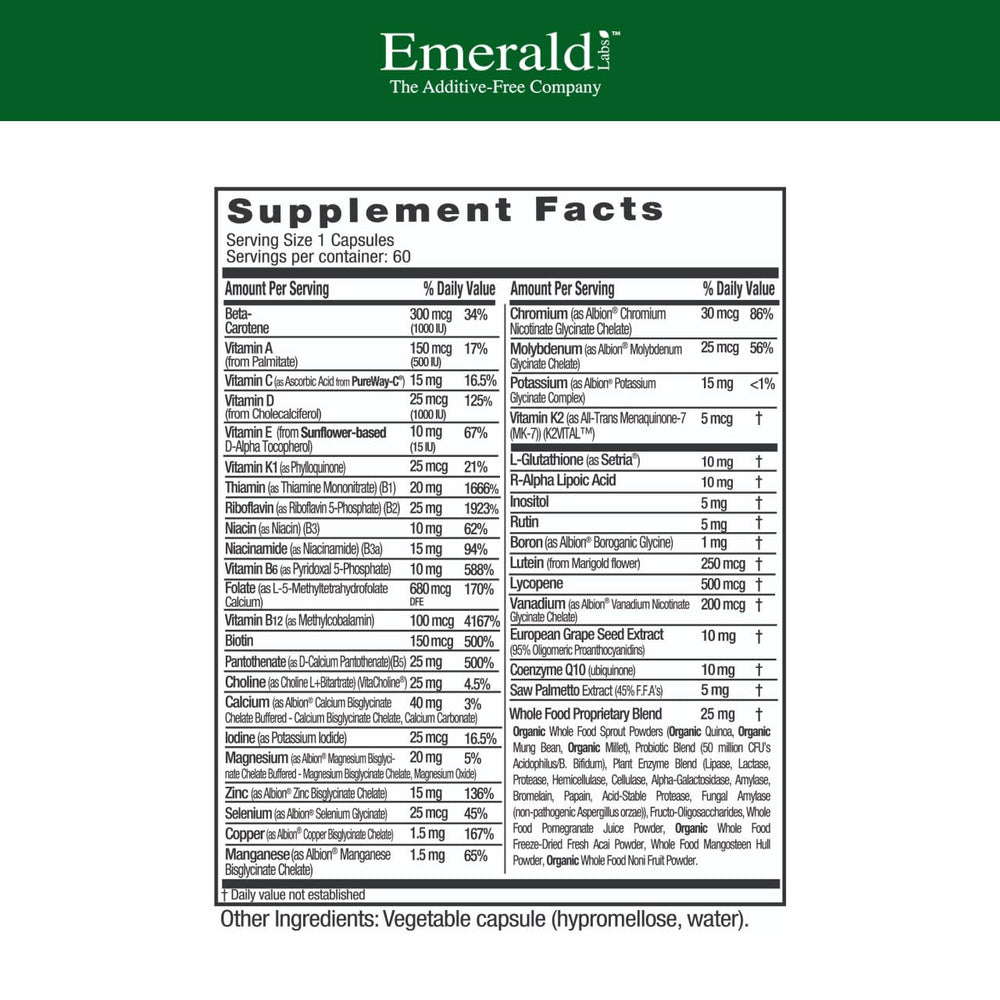 Emerald Labs Men's 45+ 1-Daily Multi capsules for bone and heart health.