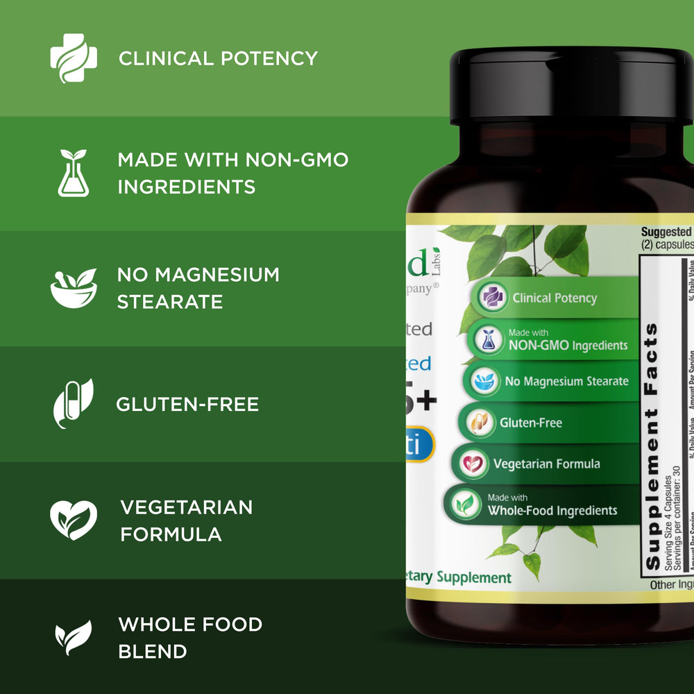 Hand holding Emerald Labs Men 45+ bottle illustrating a simple daily routine
