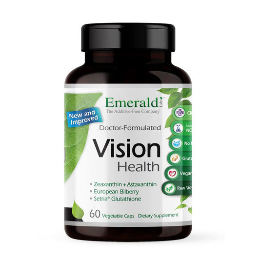 Emerald Labs Vision Health bottle showing 60 vegan capsules for daily eye support