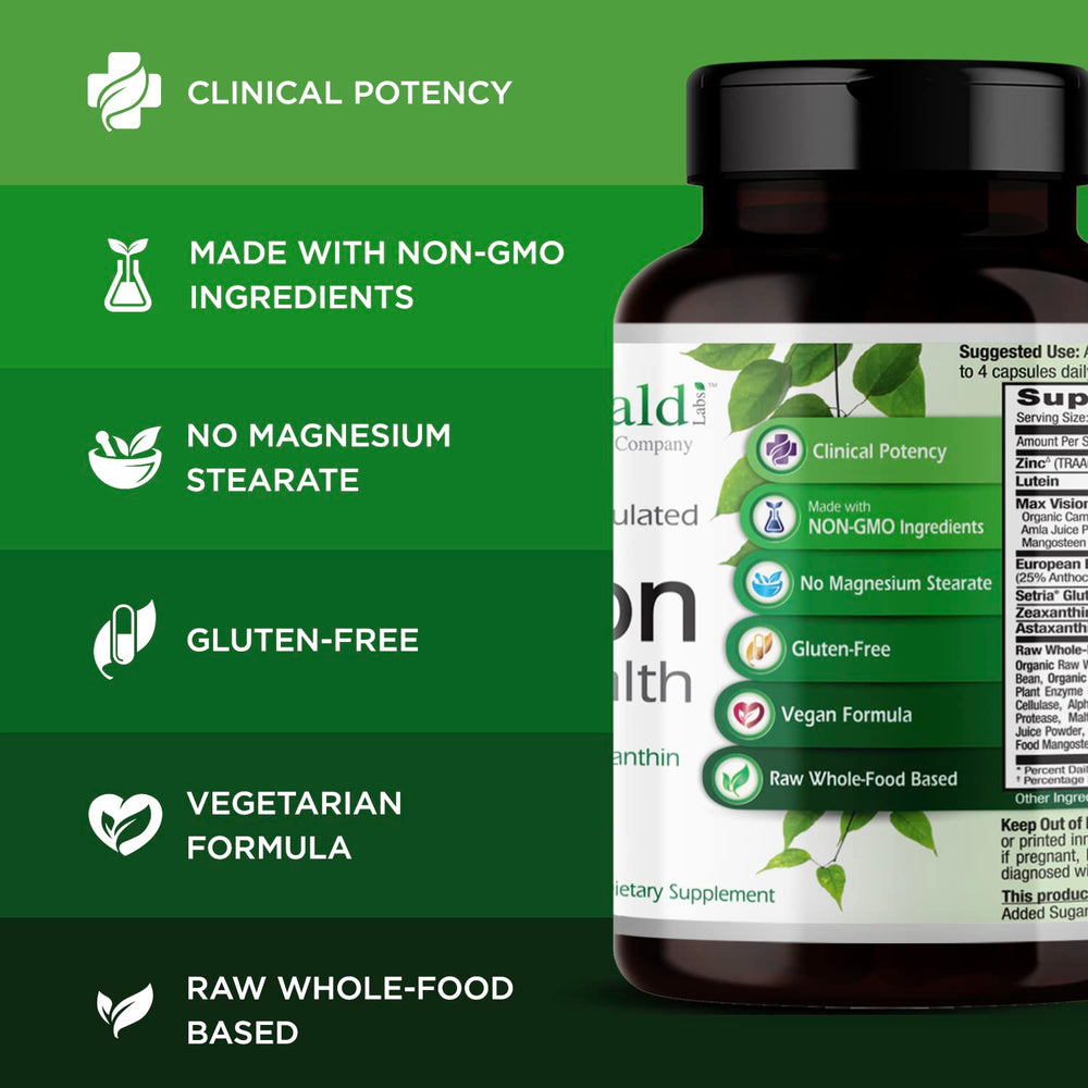Vision Health label details Albion Chelated Zinc and essential nutrients