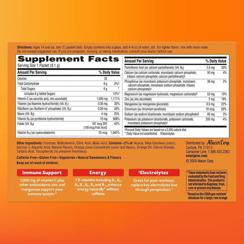 90-count package of Emergen-C shown for easy daily vitamin C intake.