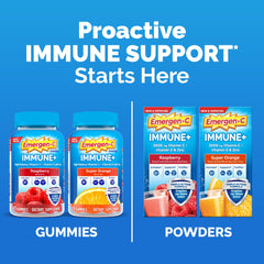 Emergen-C Immune+ packaging highlighting vitamin D, zinc, and manganese
