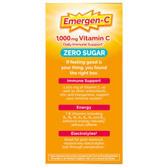 Glass of prepared Emergen-C Zero Sugar drink highlighting bright color.