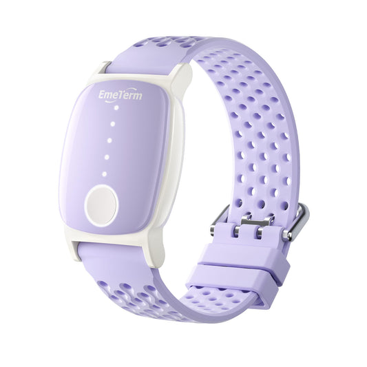 EmeTerm Explore wristband worn on the wrist for drug-free nausea relief during travel