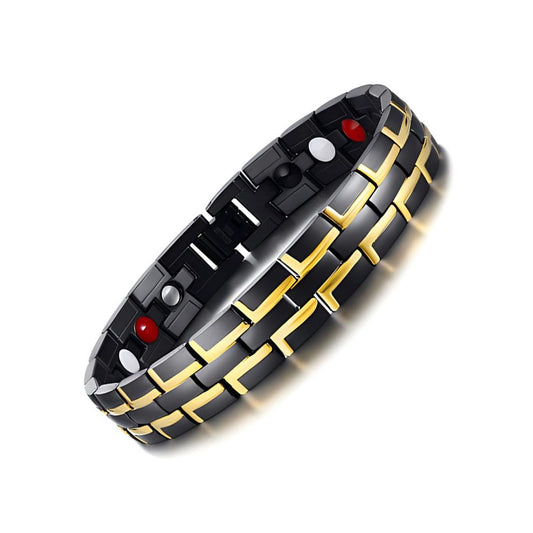 Emmori stainless steel magnetic bracelet front view demonstrates durability and versatility.