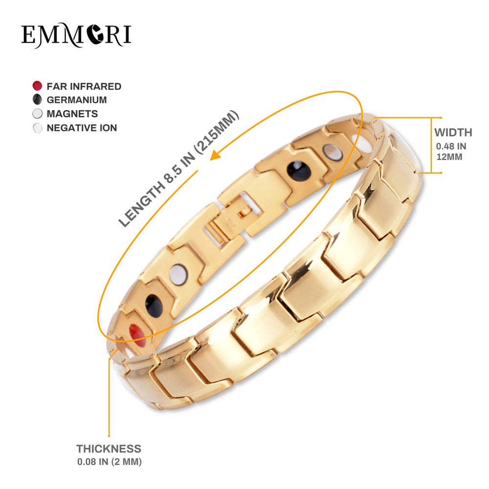 Emmori Ultra Strength Magnetic Bracelet side view highlighting durable stainless steel and adjustable length for everyday wear.