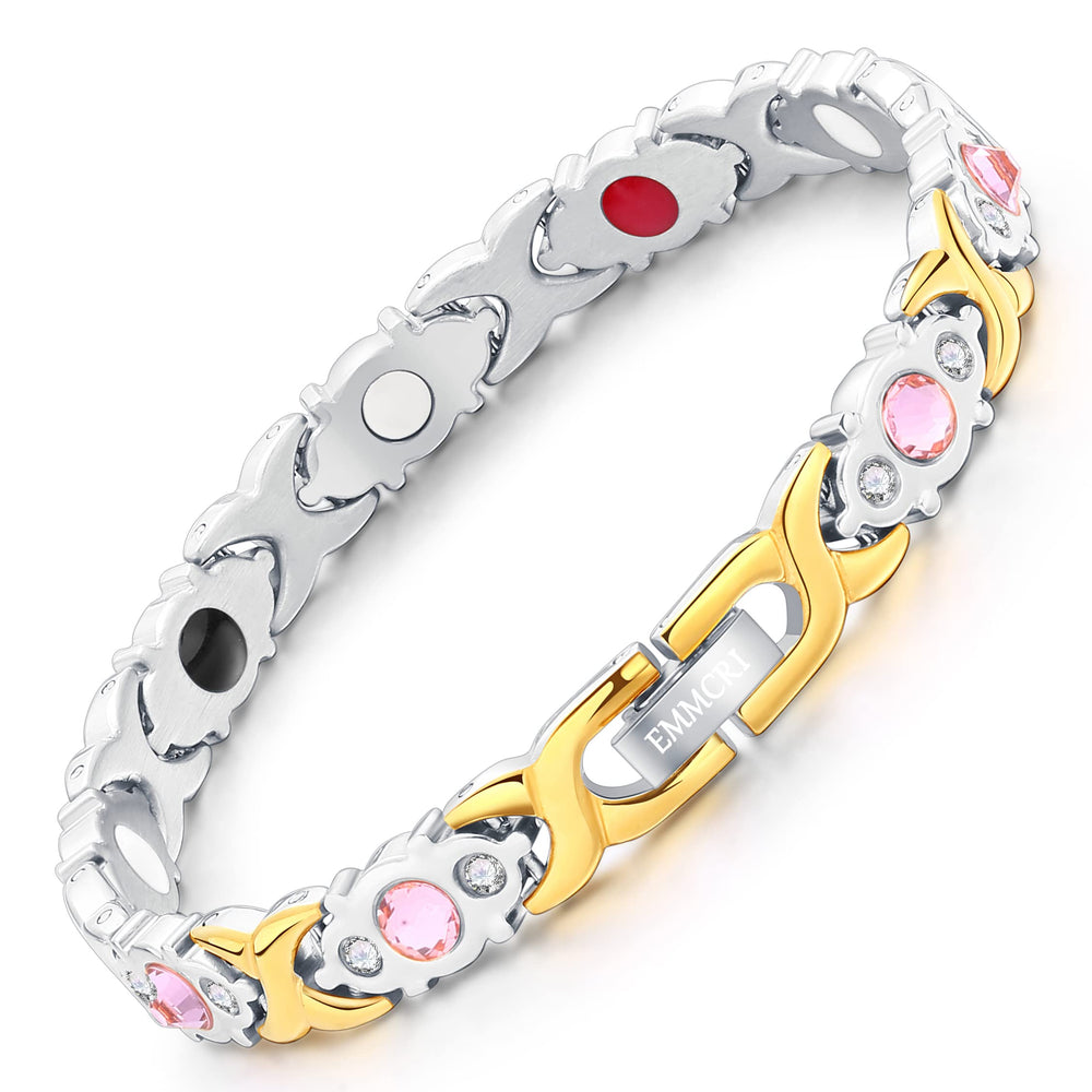 Emmori ultra-strength magnetic bracelet with silver crystal, showcasing a secure clasp and premium finish.