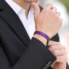 Emmori unisex purple bracelet worn daily demonstrates versatile styling