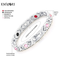 Womens magnetic bracelet with adjustable band for comfortable wear.