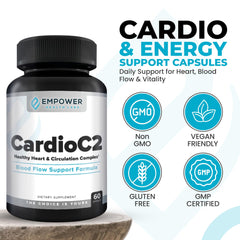 Empower Health Labs CardioC2 bottle back with ingredients and quality details.