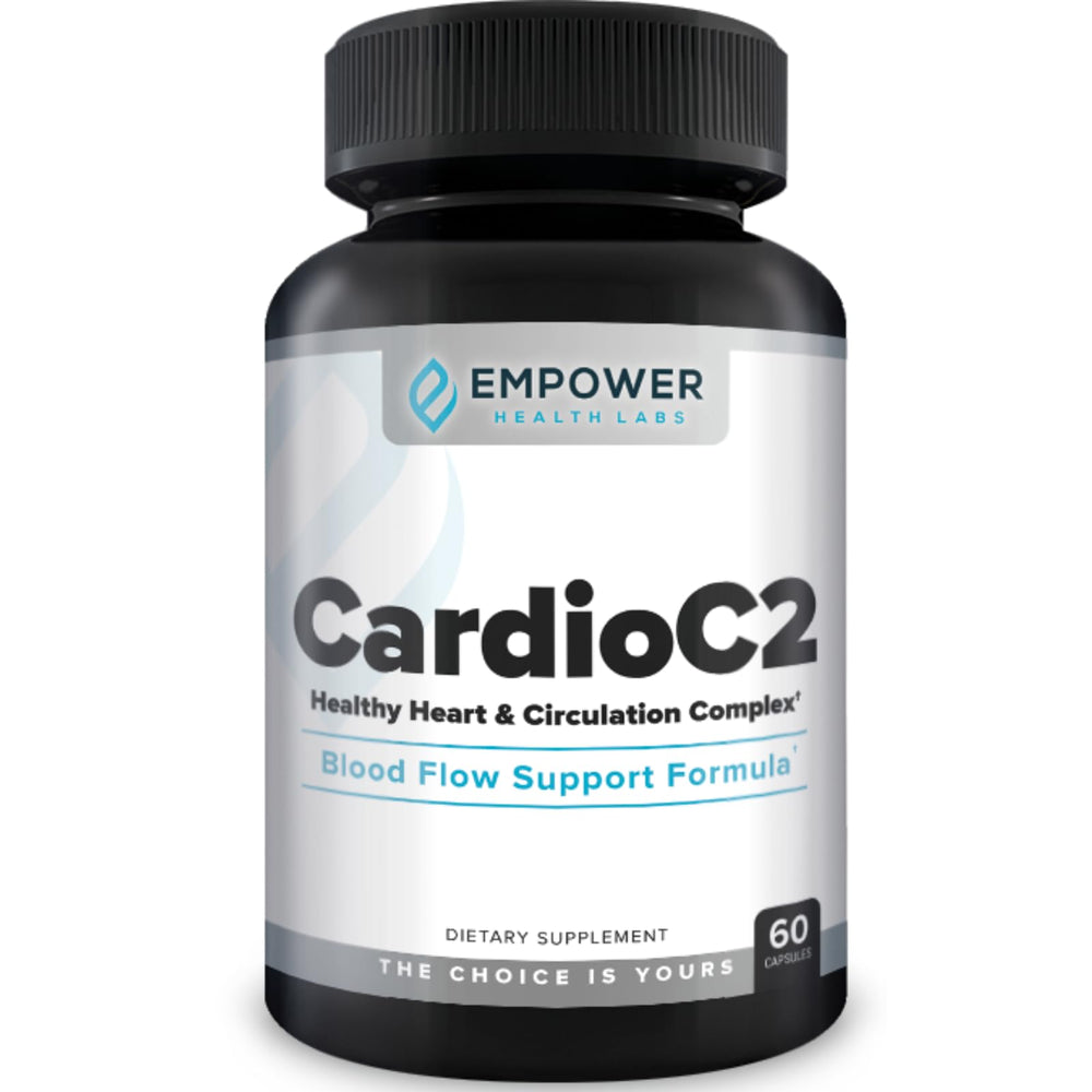 Empower Health Labs CardioC2 bottle front, highlighting circulation support potential.