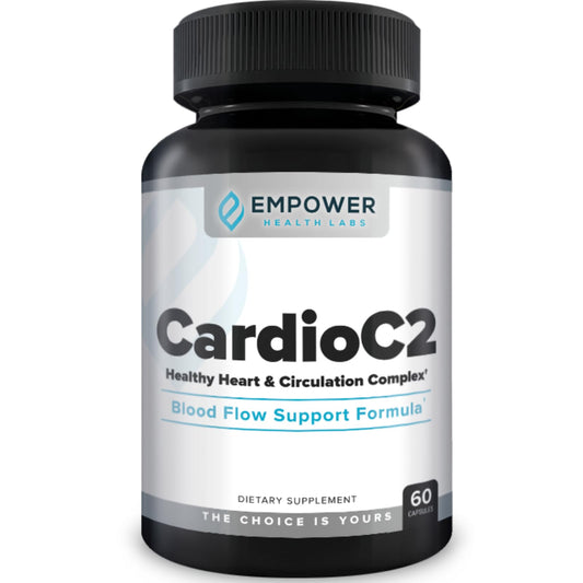 Empower Health Labs CardioC2 bottle front, highlighting circulation support potential.