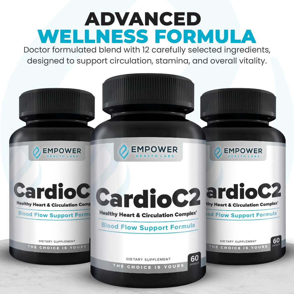 Empower Health Labs CardioC2 capsules closeup, easy daily use presentation.