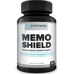 Empower Health Labs MemoShield bottle highlighting memory support formulation.