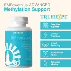 EMPowerPlus Methylated Advanced bottle and glass for daily routine