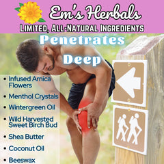 Em's Herbals Handmade in USA muscle rub in small batches for quality
