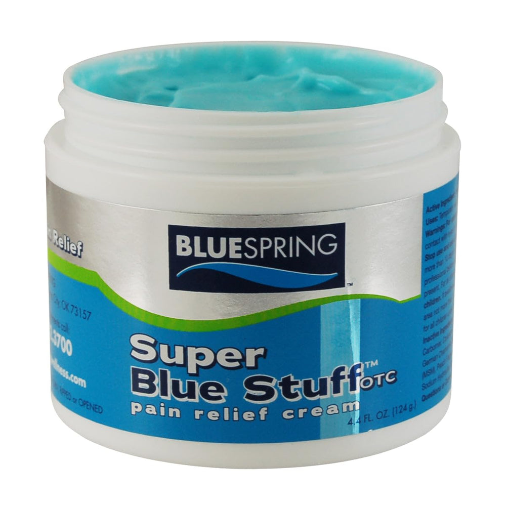 Emu Therapy Bluespring pain cream bottle pour for soothing comfort during activity