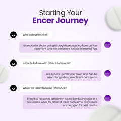 Encer ingredient blend and quality control symbol underline lab-tested safety and care.
