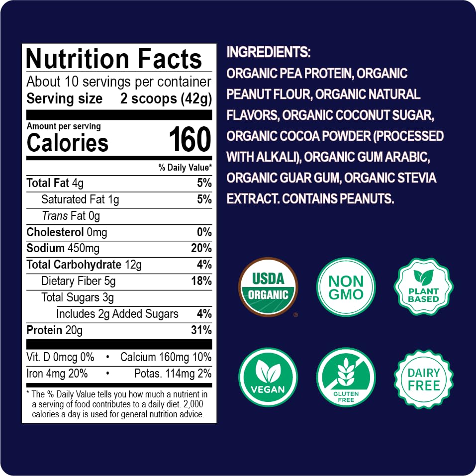 Enchant Organic Protein Powder scoop highlights 20 g protein per serving for plant-based fueling.
