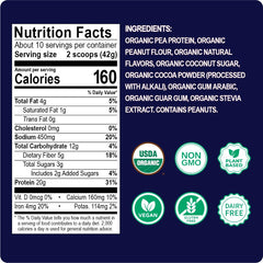 Enchant Organic Protein Powder scoop highlights 20 g protein per serving for plant-based fueling.