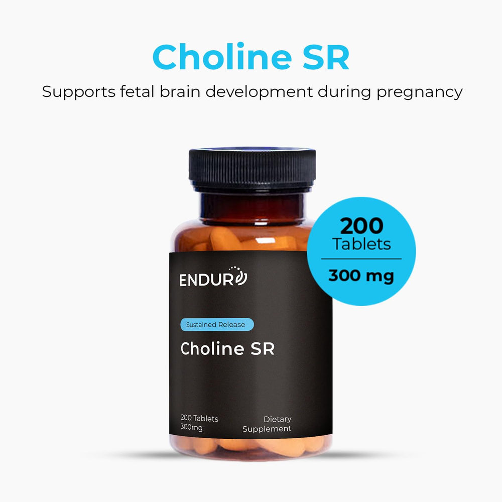 Endurance Choline capsules with dosage label promoting brain-support benefits