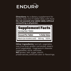 Endurance Products Endur Plain Niacin bottle cap-count indicating daily dose.