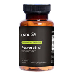 Endur Resveratrol bottle front shows daily cardiovascular support.