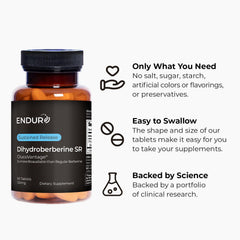 Endurance Dihydroberberine gluten-free vegan certification on label; fits dietary needs