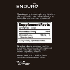 Endurance Dihydroberberine package with tablets; clear dosing and ingredients