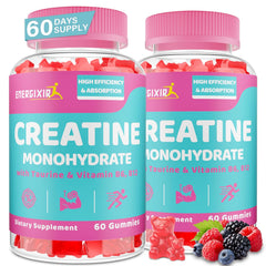 Energixir Creatine Gummies for Women bottle front view, convenient pre- or post-workout support.