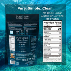 ENERGYBITS spirulina tablets closeup highlights protein and nutrient density.