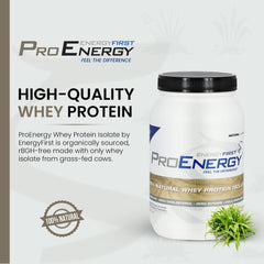 EnergyFirst whey protein scoop beside container for easy post-workout fueling.