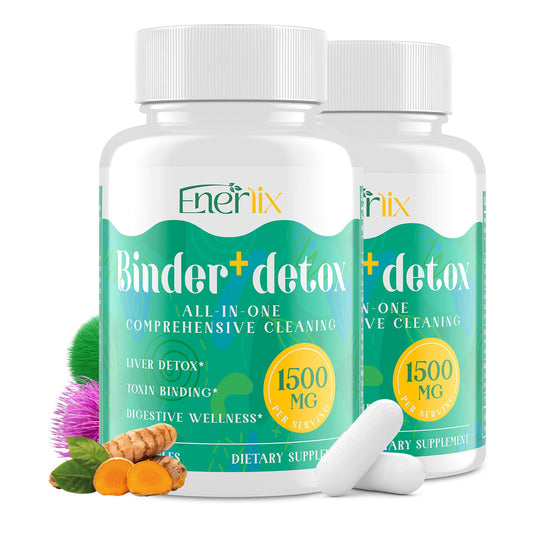 Enerlix 15-in-1 Detox Binder bottle with capsules for a holistic cleanse