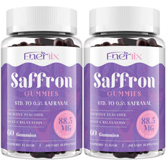 Enerlix Saffron Gummies bottle close-up highlighting high-potency saffron for mood support