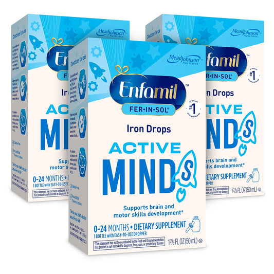 Enfamil Fer-in-Sol iron drops in a dropper bottle for easy supplementing with feeds.