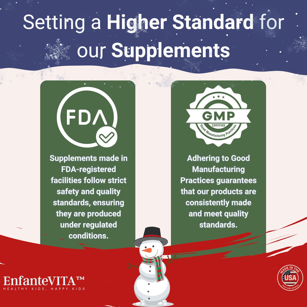 EnfanteVITA sugar-free formula bottle conveys enamel-friendly daily nutrition.
