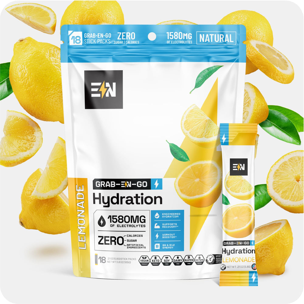 Engineered Nutrition lemonade electrolyte packet front view for quick on-the-go hydration