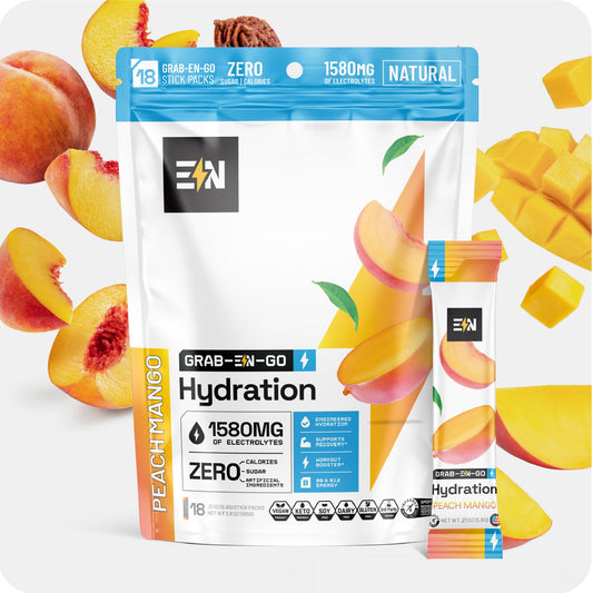 Engineered Nutrition sugar-free electrolyte peach mango packet for keto hydration on the go