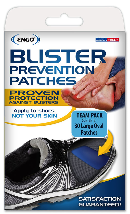 ENGO large oval patch on shoe surface provides immediate friction relief.