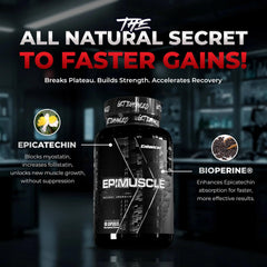 Enhanced Epimuscle capsules closeup highlights easy-to-swallow format for workouts