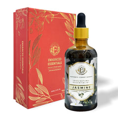 Enhanced Essentials Jasmine essential oil bottle in amber glass with dropper.