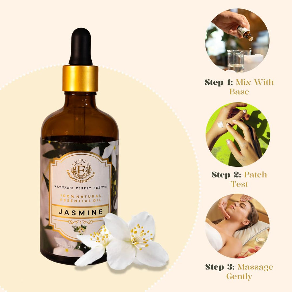 Close-up of jasmine oil bottle highlighting natural fragrance and slow distillation.