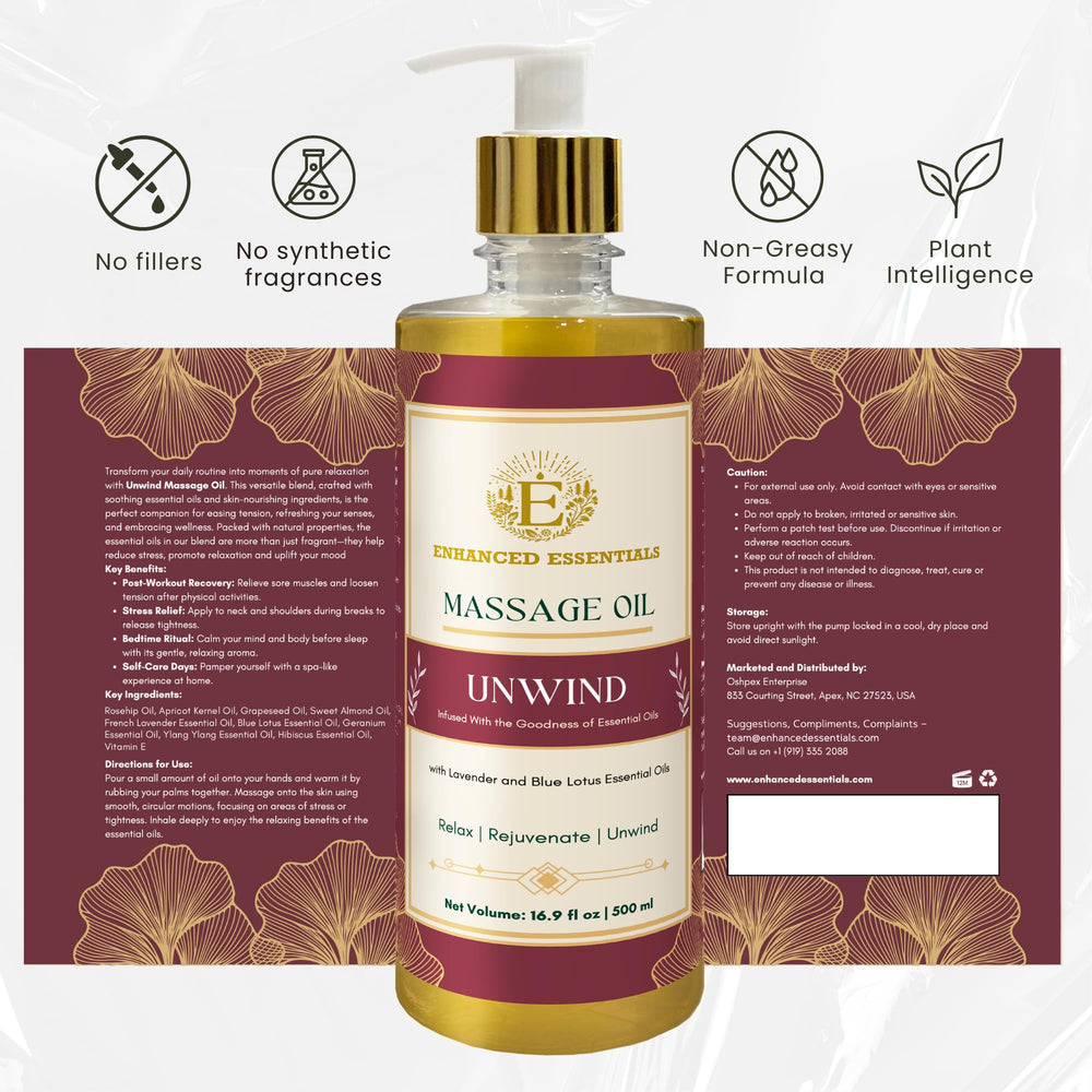 Enhanced Essentials Unwind gentle-massage demonstration signals soothing self-care ritual.