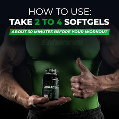 Enhanced Labs ARA bottle pour showing a four-capsule serving.